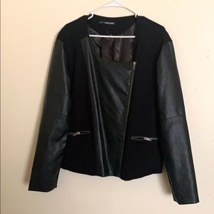 Pleather and soft jersey like fabric jacket